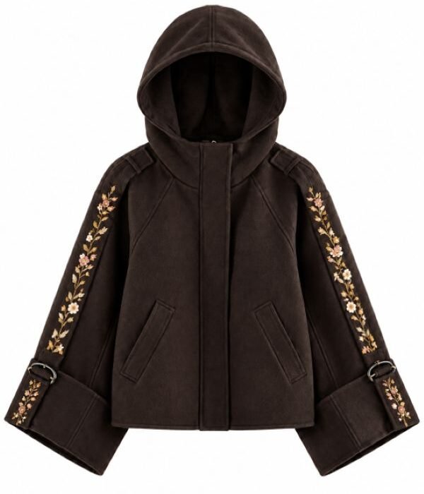 Women’s Dark Brown Floral Embroidered Hoodie