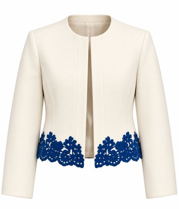 Women’s Ivory White Jacket with Navy Floral Embroidery