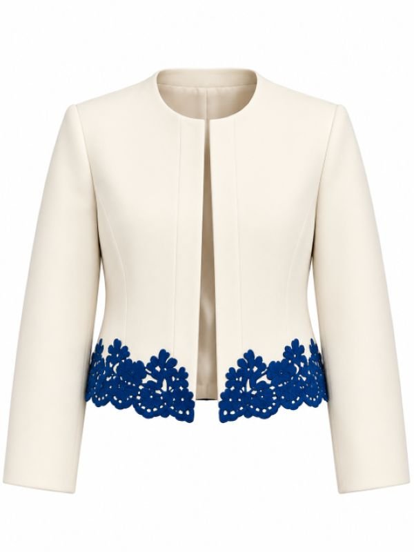 Women’s Ivory White Jacket with Navy Floral Embroidery