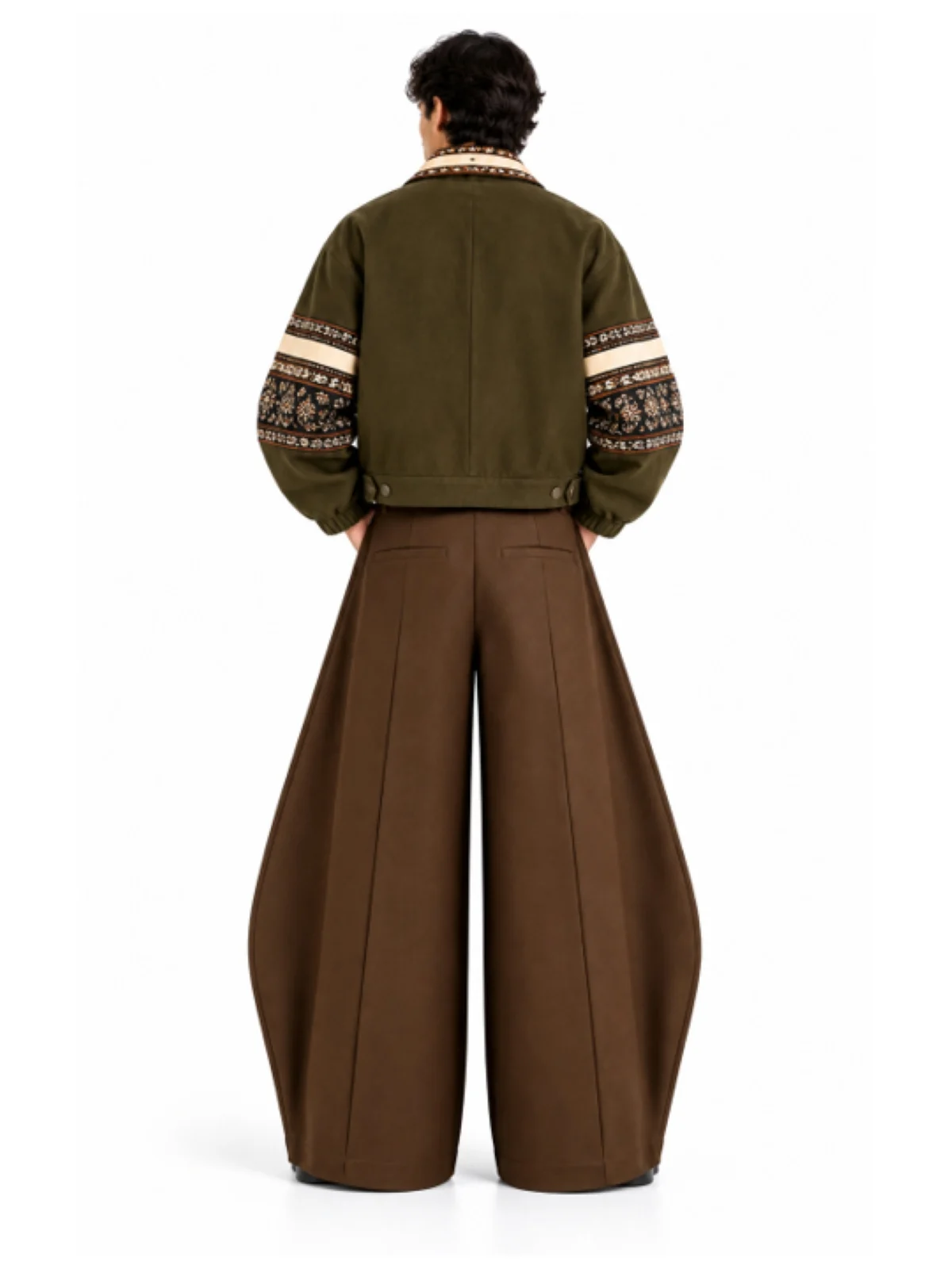 Dark Olive Green Jacket and Barrel-Leg Trouser Set - Image 4
