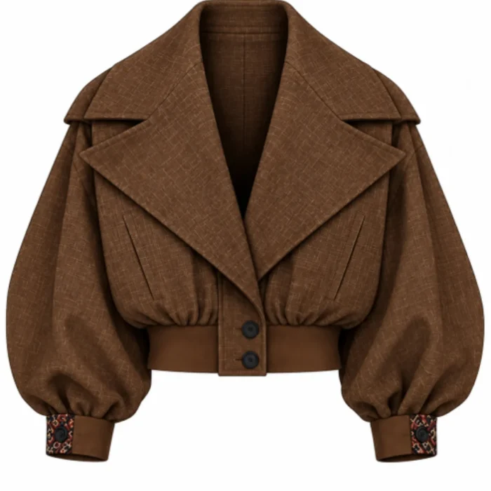 Women’s Dark Brown Cropped Jacket with Kantha Stitch Detailing