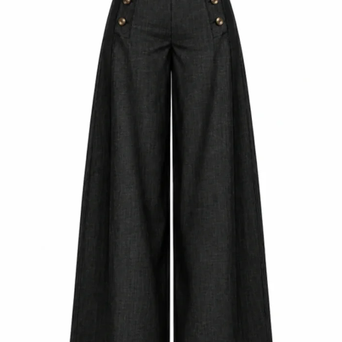 Unisex Charcoal Black High-Waisted Wide-Leg Khadi Trousers