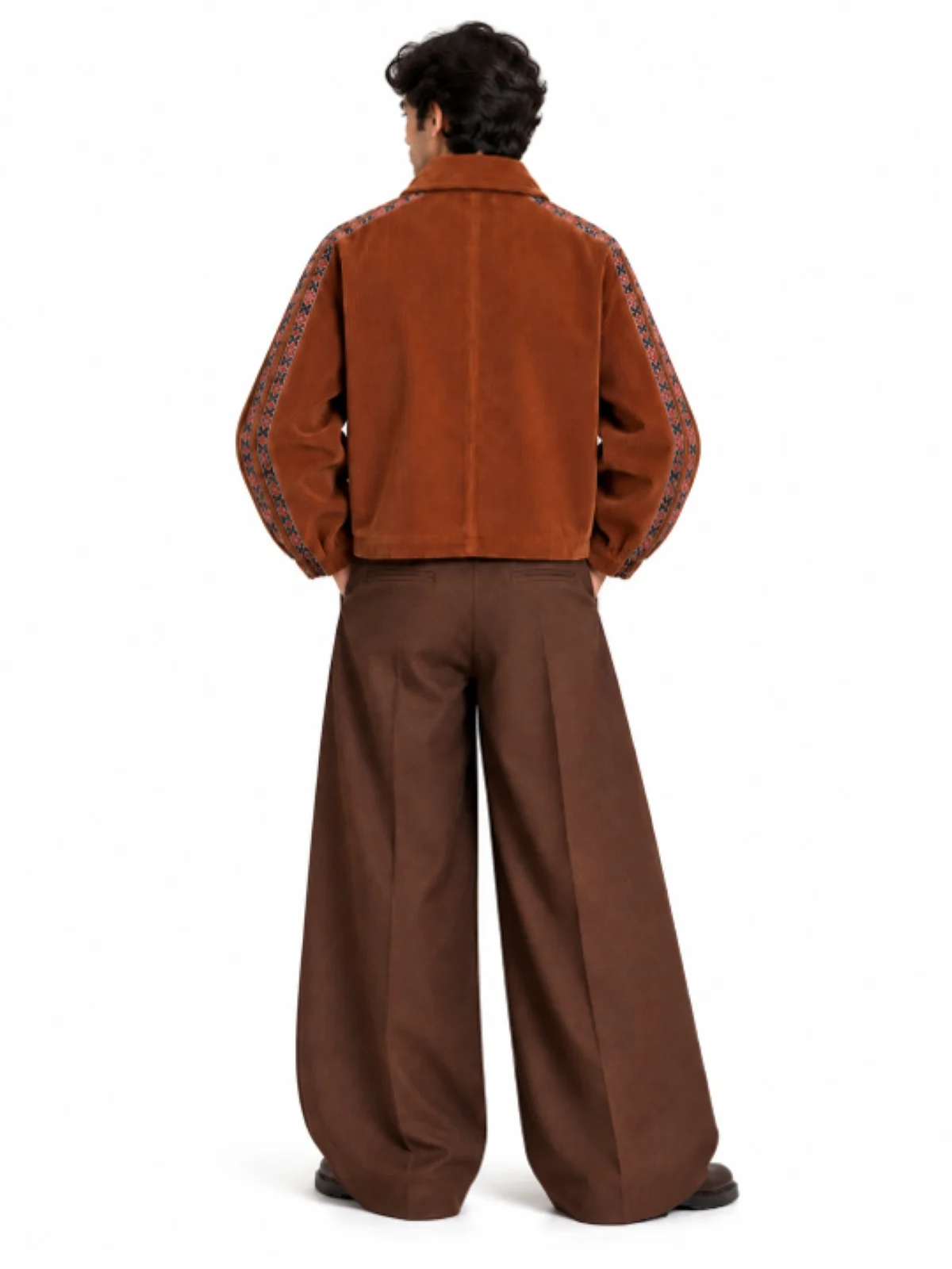 Rust Brown Corduroy Toggle Jacket and Wide-Leg Trouser Set - Image 2