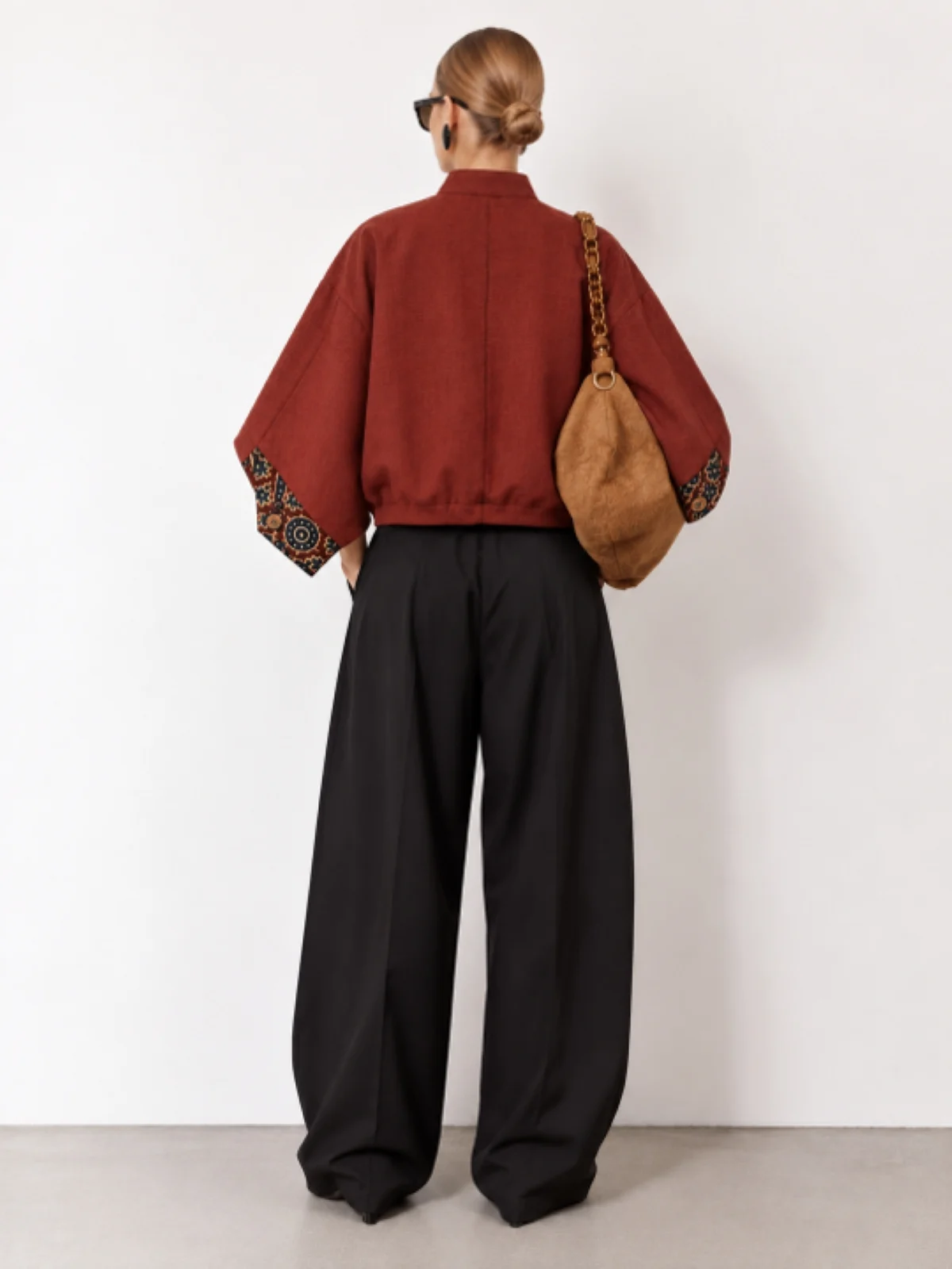 Women’s Rust Red Jacket with Ajrak Geometric Floral Block Print - Image 4