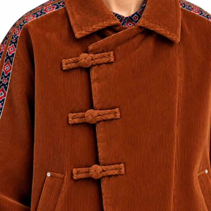 Rust Brown Corduroy Toggle Jacket and Wide-Leg Trouser Set
