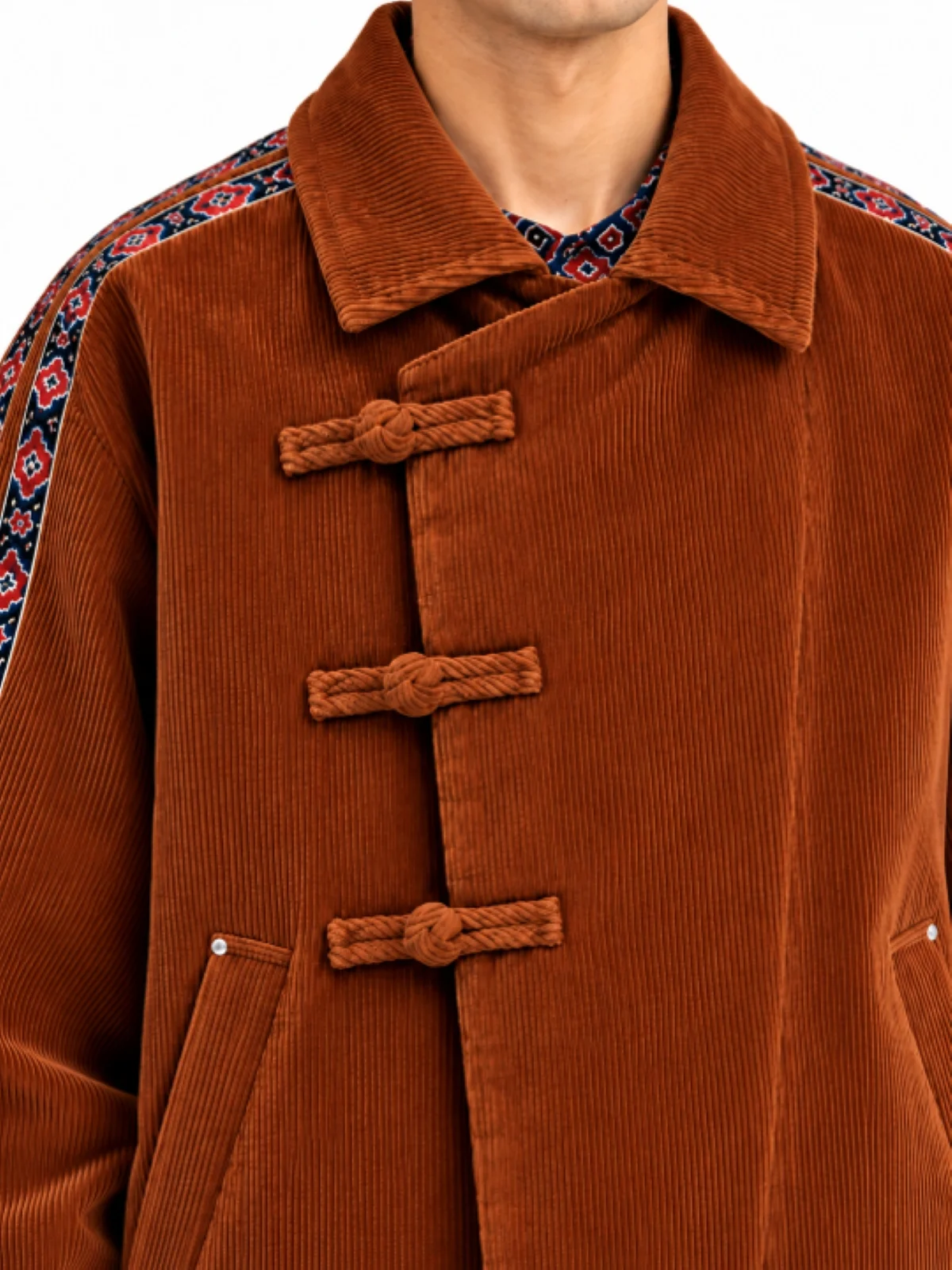 Rust Brown Corduroy Toggle Jacket and Wide-Leg Trouser Set