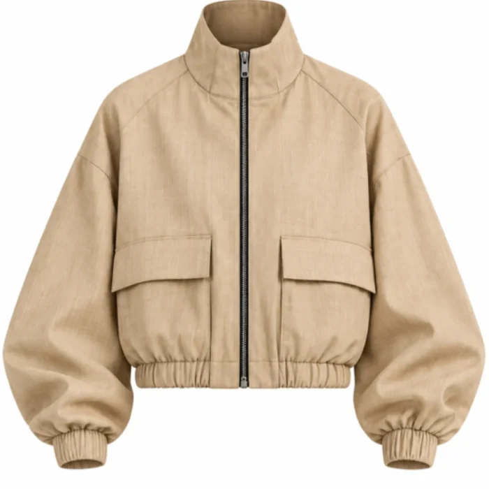 Women’s Beige Zip-Up Utility Bomber Jacket