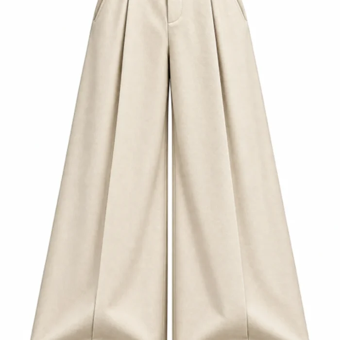 Ivory Cream Wide-Leg Trousers with tailored pleats