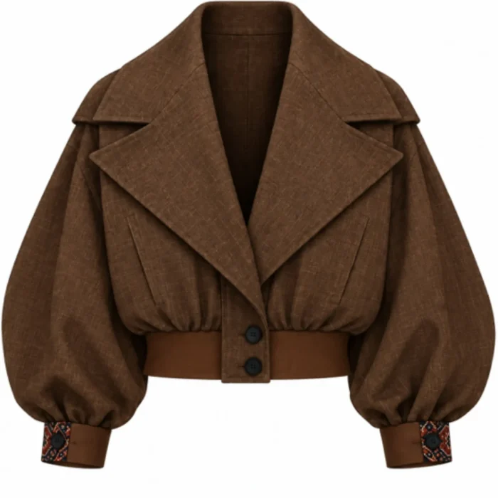 Dark Chocolate Brown Cropped Blazer Jacket and Ivory Cream Wide-Leg Trousers Set