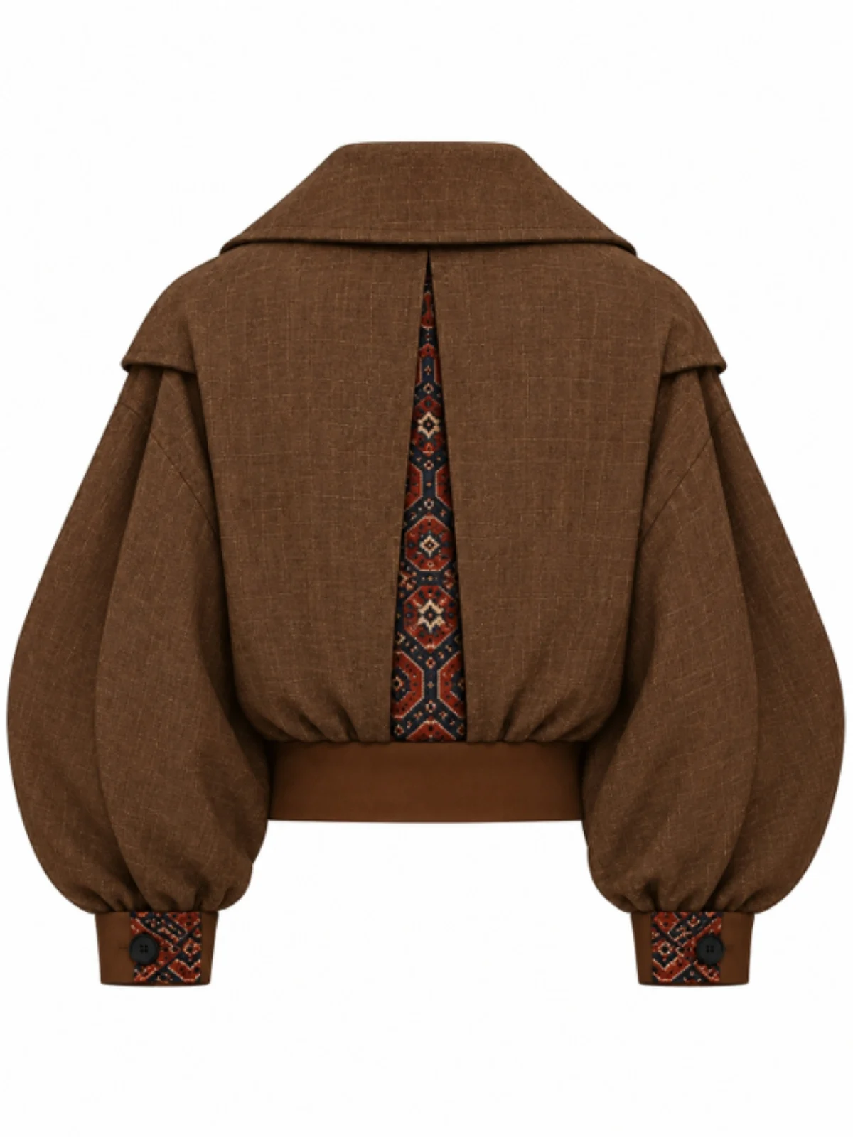 Dark Chocolate Brown Cropped Blazer Jacket and Ivory Cream Wide-Leg Trousers Set - Image 2